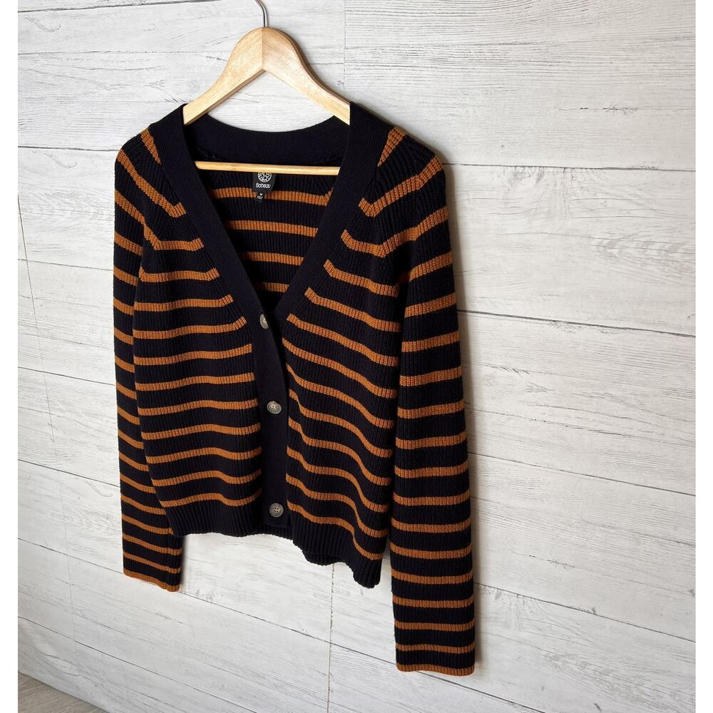 Bobeau Sweater Womens Size Medium Navy & Brown Striped Button Down Academia - Picture 4 of 16